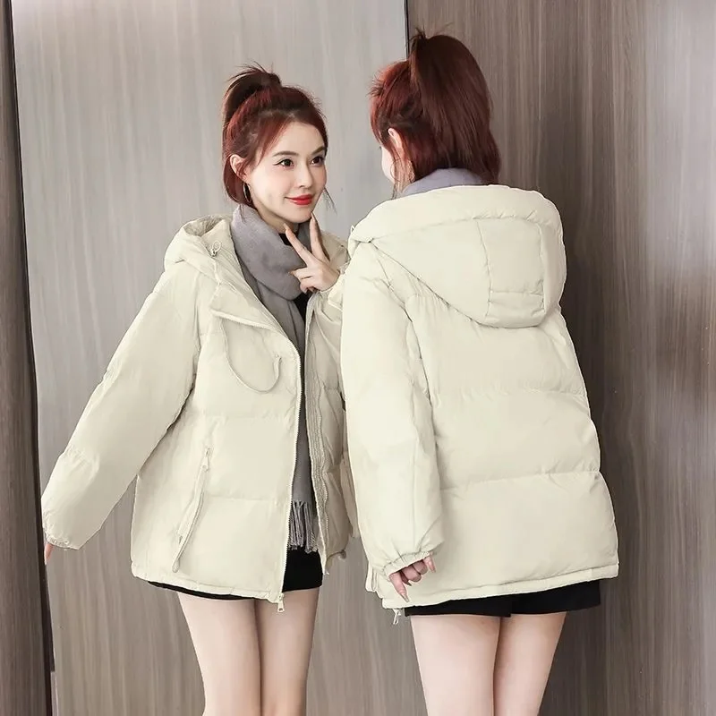 2024 New Korean Fashionable Winter Jacket Women\'s Puffer Hooded Cropped Cotton Coat Loose Jacket Petite Trendy Parkas Outerwear