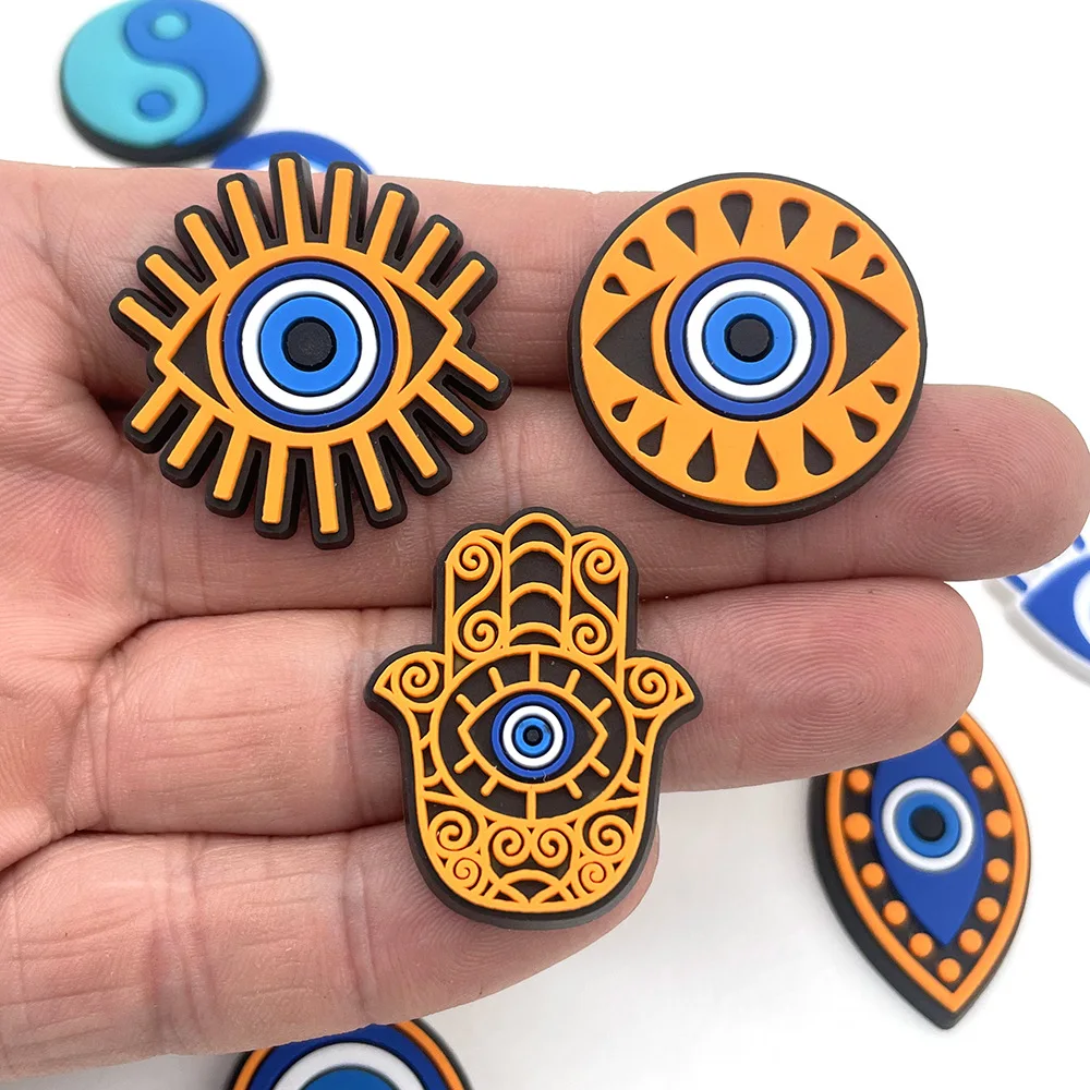 Unisex Kids Party Gifts 1PCS Cartoon Evil Eye Croc Charms PVC Shoe Decorations for Clogs Sandals Bracelet Wristband Accessories