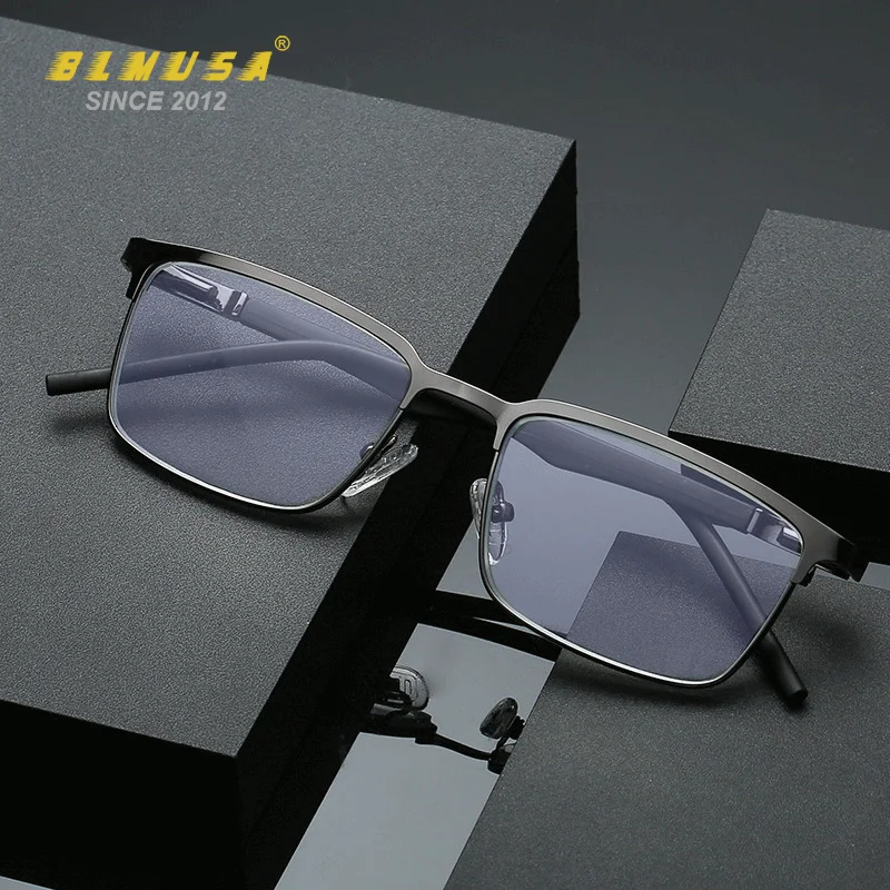 

BLMUSA New Gun Frame Reading Glasses Men Business Anti Blue Light Computer Glasses Pure Metal Presbyopia Prescription Eyeglasses