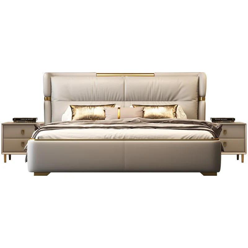 Italian light luxury high-end leather bed, 1.8m master bedroom queen bed, 1.5m storage double bed, wedding bed