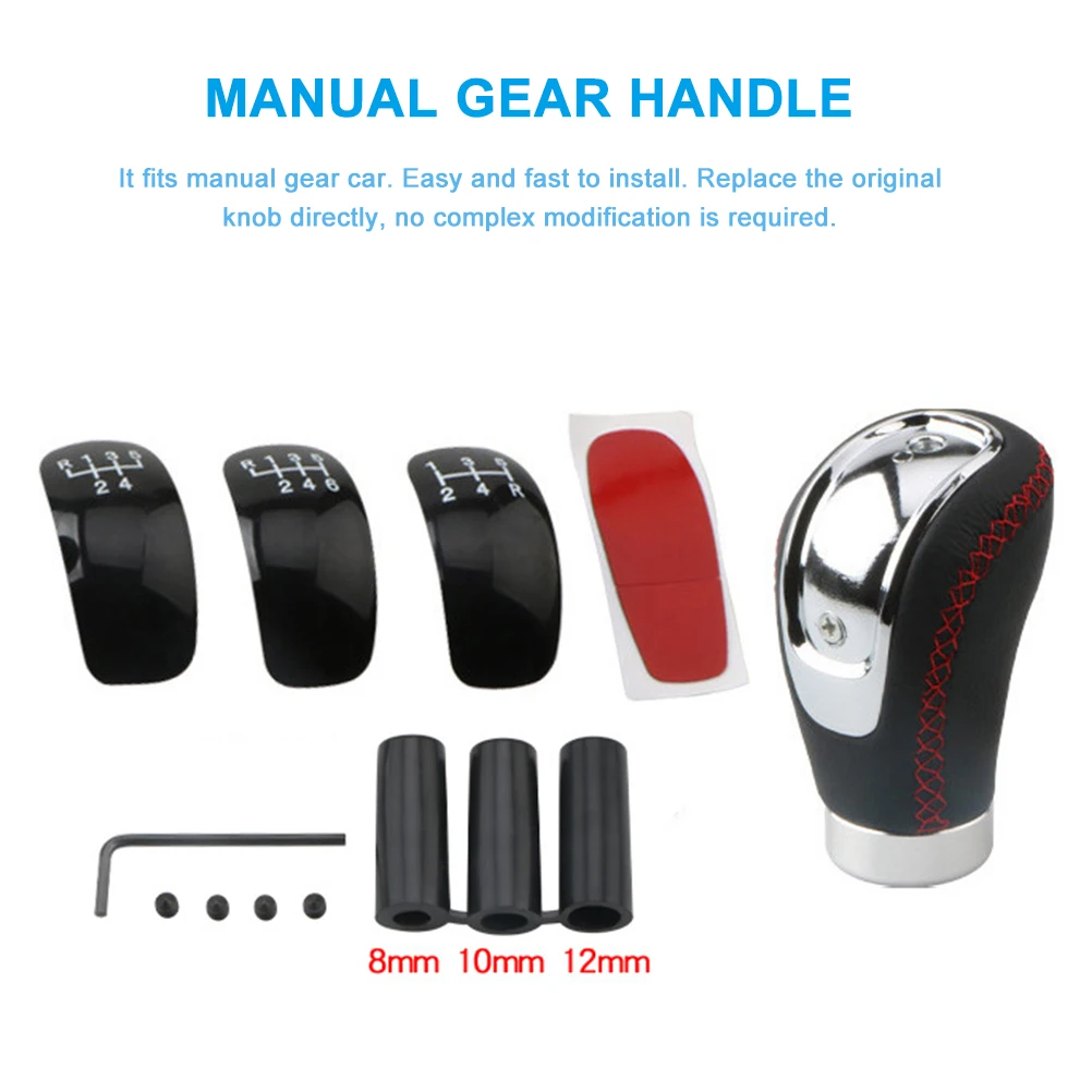 

Universal Pu Manual Gear Shifting Head Replacement Car Shifter Handle 5- Knob Black Durable Stylish Interior
