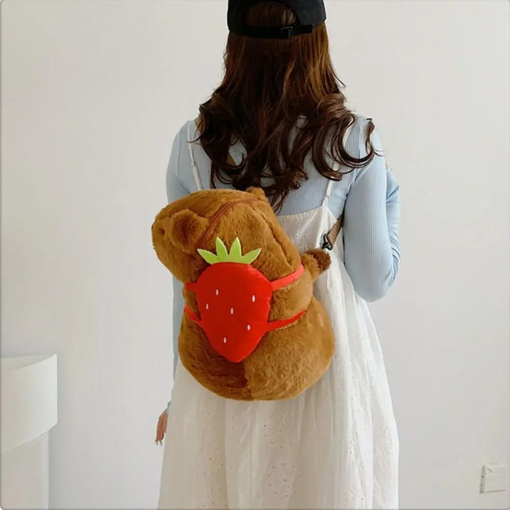 Desenhos animados capivara mochila de pelúcia, crossbody bag, grande capacidade, kawaii engraçado, sacola bonito, novo