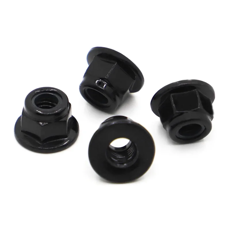 M3 M4 M5 M6 M8 M10 Black Carbon Steel Hex Flange Nylon Insert  Nut Self-locking Nut