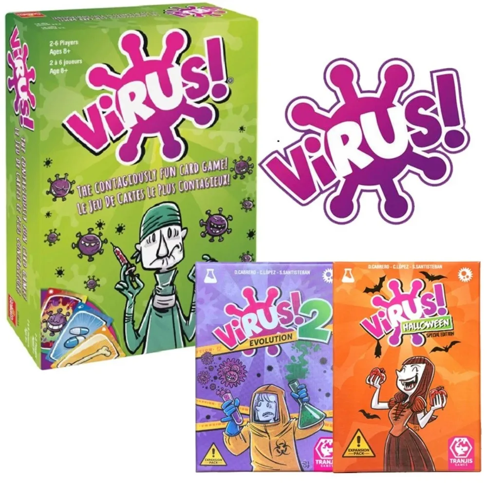 Interesante juego de cartas Virus Card Game y Virus Evolution 2, el divertido juego de mesa para fiestas, ideal para bodas y cumpleaños.