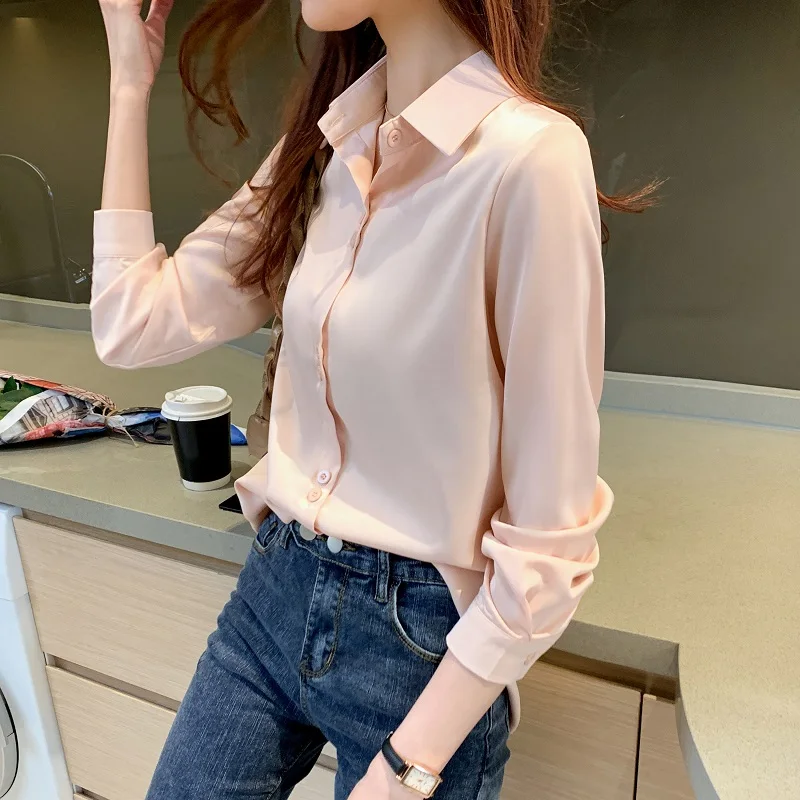 Damska długa bluzka z jedwabiu satynowego Ele Silk na wiosnę i jesień, wysokiej jakości, jedwabna, matowa powierzchnia, profesjonalna, biznesowa, biała...