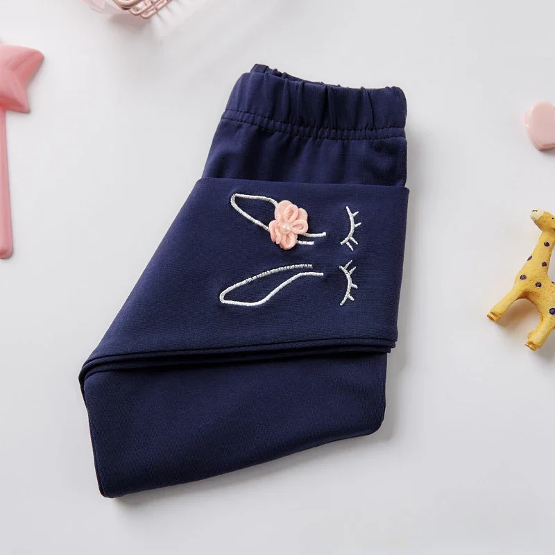 Kids Leggings Bunny Embroidered Floral Leggings Girls' Comfy Pants for 2-7 Years Cute Kids Wear