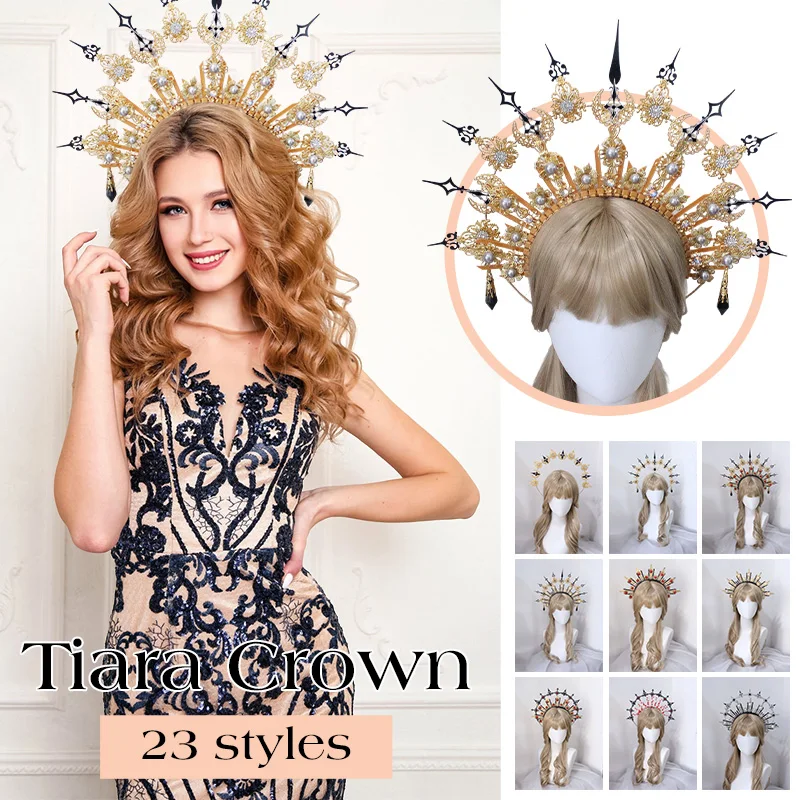 

Gorgeous Tiara Crown Sun Goddess Baroque Crown Headpiece Church Mary Baroque Tiara DIY Material Parts Halloween Decor Headband