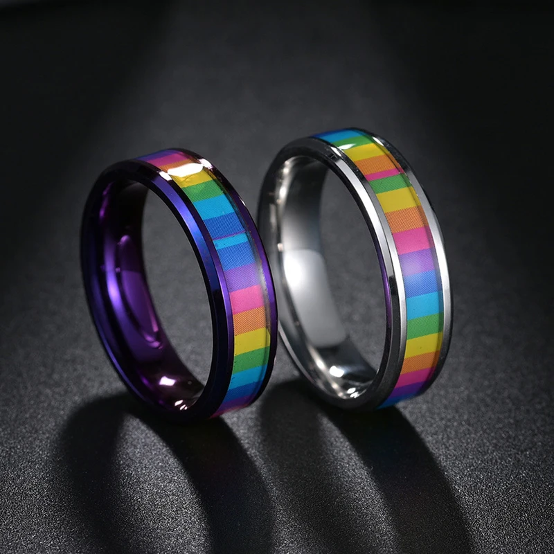 Titanium Steel Rainbow Rings Women Men Fashion Jewelry Engagement Wedding Bands Couple Ring Statement Anillos De Pareja