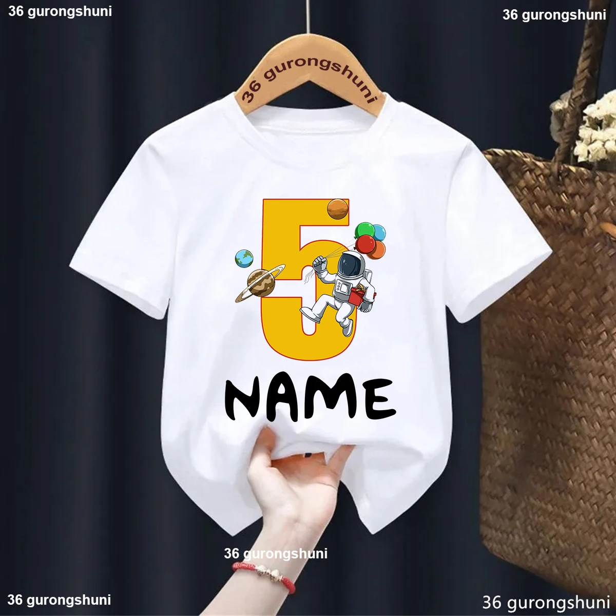 Custom Name Birthday Kids Tshirt Space Astronauts Number 1-9th Print T-Shirt Boys Clothes Ashion Child Shirts Kid Birthday Gift