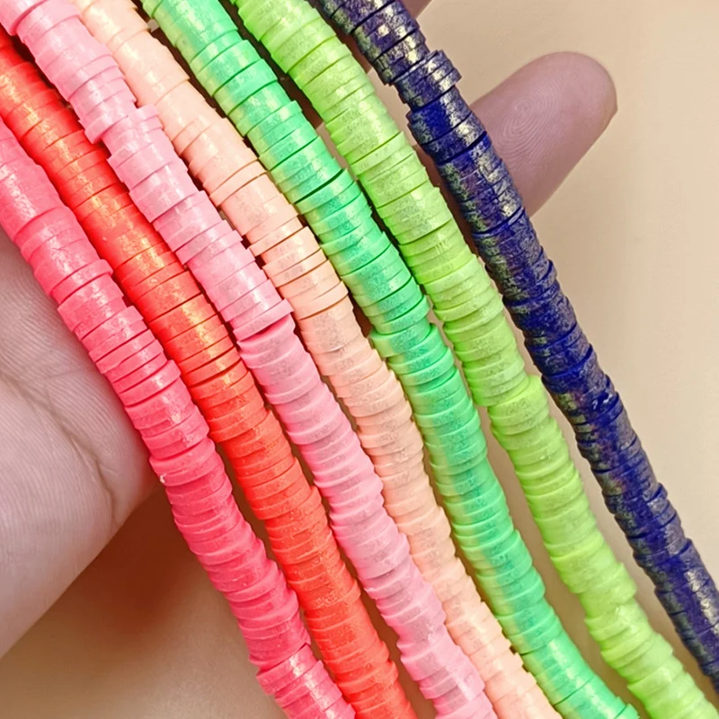 1 String  6mm Pearlescent Powder Polymer Clay Loose Flat Beads For Jewelry Making DIY Necklace Bracelets