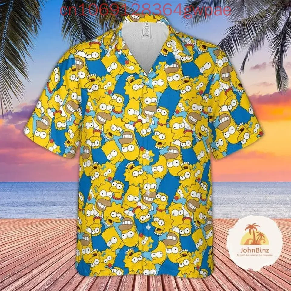 

Simpsons Men's Women's Shirt Summer Button Up Short Sleeve Resort Hawaiian Shirt Bart Simpsons Kids Beach Shirts Tops