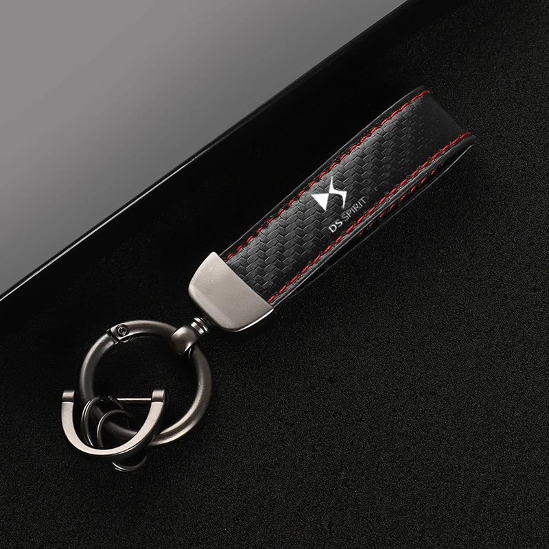 Leather Carbon Fiber Car Rings Keychain Zinc Alloy Keyrings For DS DS3 DS4 DS4S DS5 5LS DS6 DS7 SPIRIT car accessories