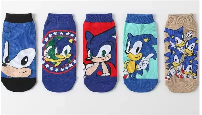 

5 пар милых детских носков Sonic с забавным рисунком лица, удобные дышащие носки для мальчиков и девочек 5-8 лет, подарок на день рождения для мальчиков и девочек