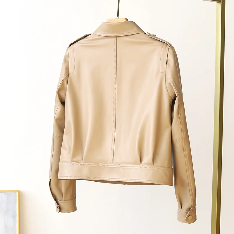 Chaqueta de piel de oveja auténtica para mujer, abrigo sencillo a la moda, 2023, novedad de 100%