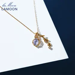 LAMOON Natural Labradorite Necklace For Women Cordierite Gemstone Pendant 925 Sterling Silver Fine Jewelry Vintage Bijou