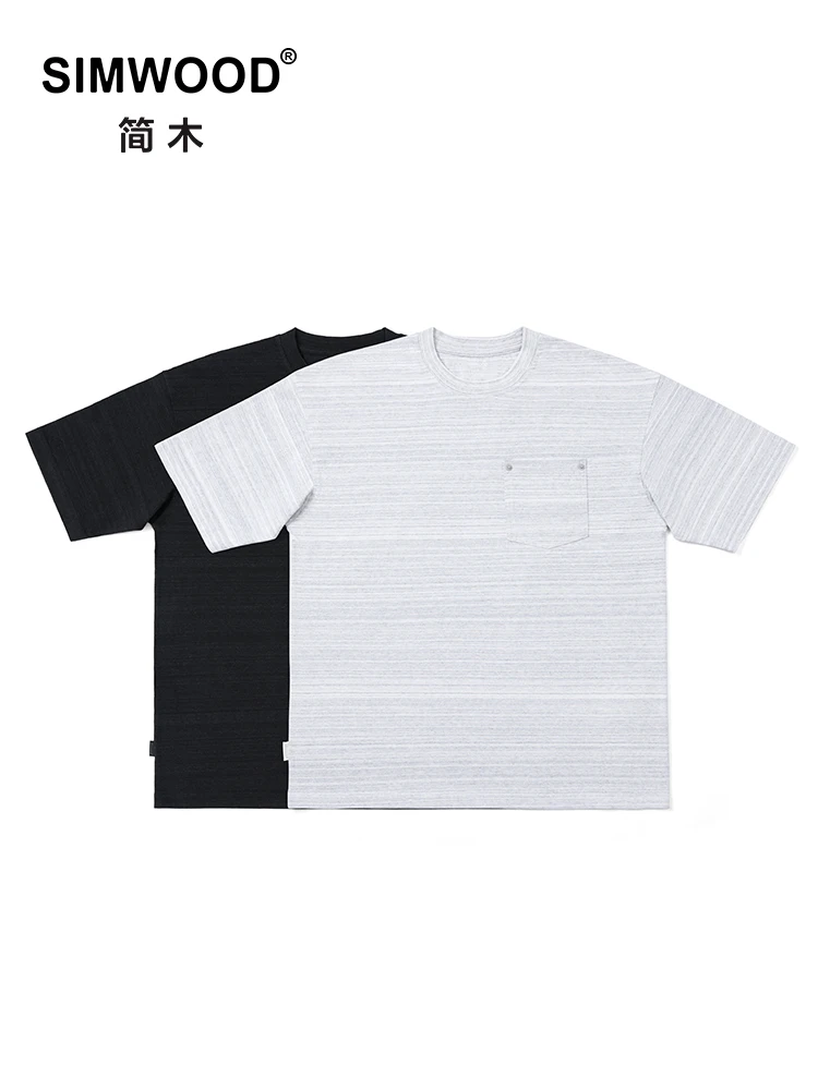 

SIMWOOD, новые летние супер свободные футболки из 100% хлопка, 270 г/м2, необычные футболки из пряжи, мужские винтажные топы больших размеров с нагрудными карманами