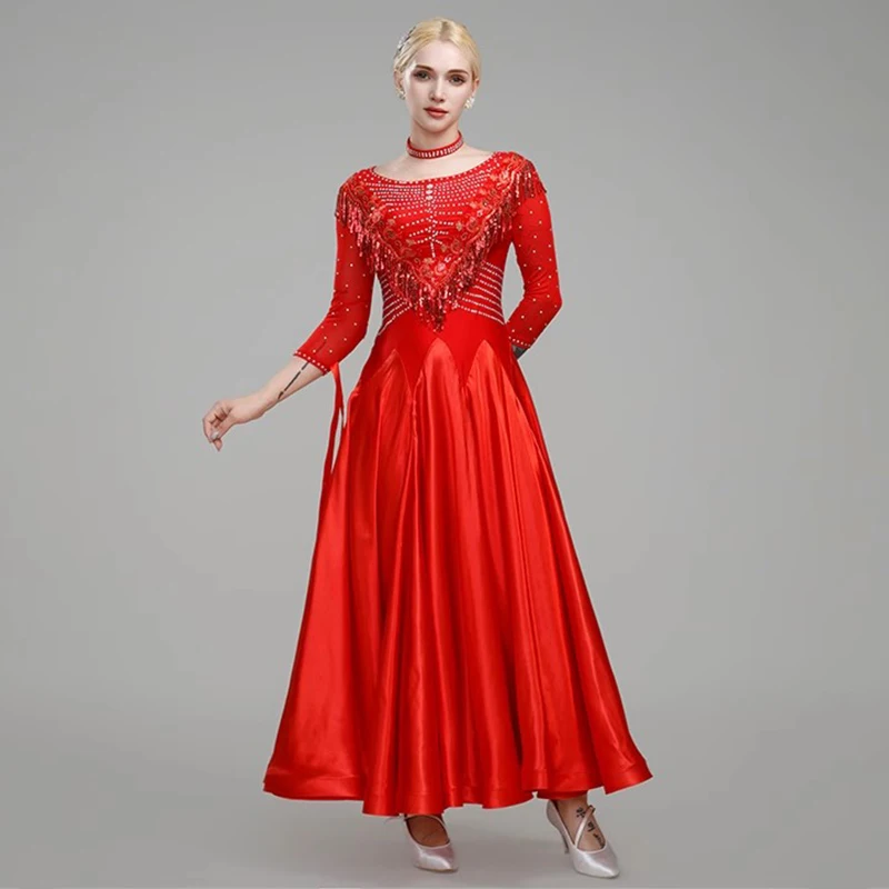 2025 New Sequined Ballroom Dance Dress Women Tassel Modern Dance Costumes Standrad Waltz Competition Dresses Tango Clothes