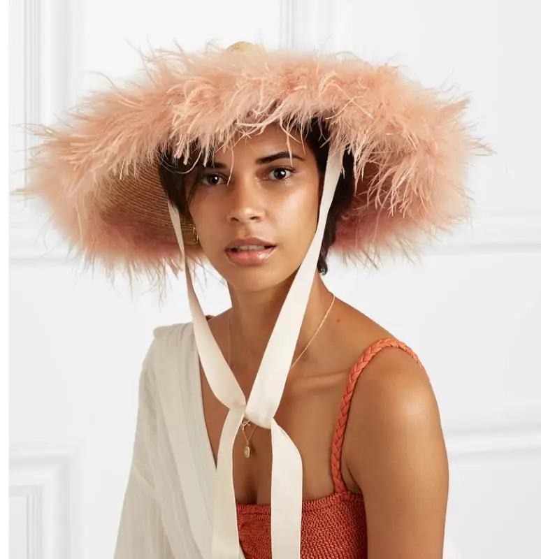 

New wide brim beach hat for women with lace-up dyed straw large brim anti-ultraviolet sun hat for summer햇빛가리개 모자