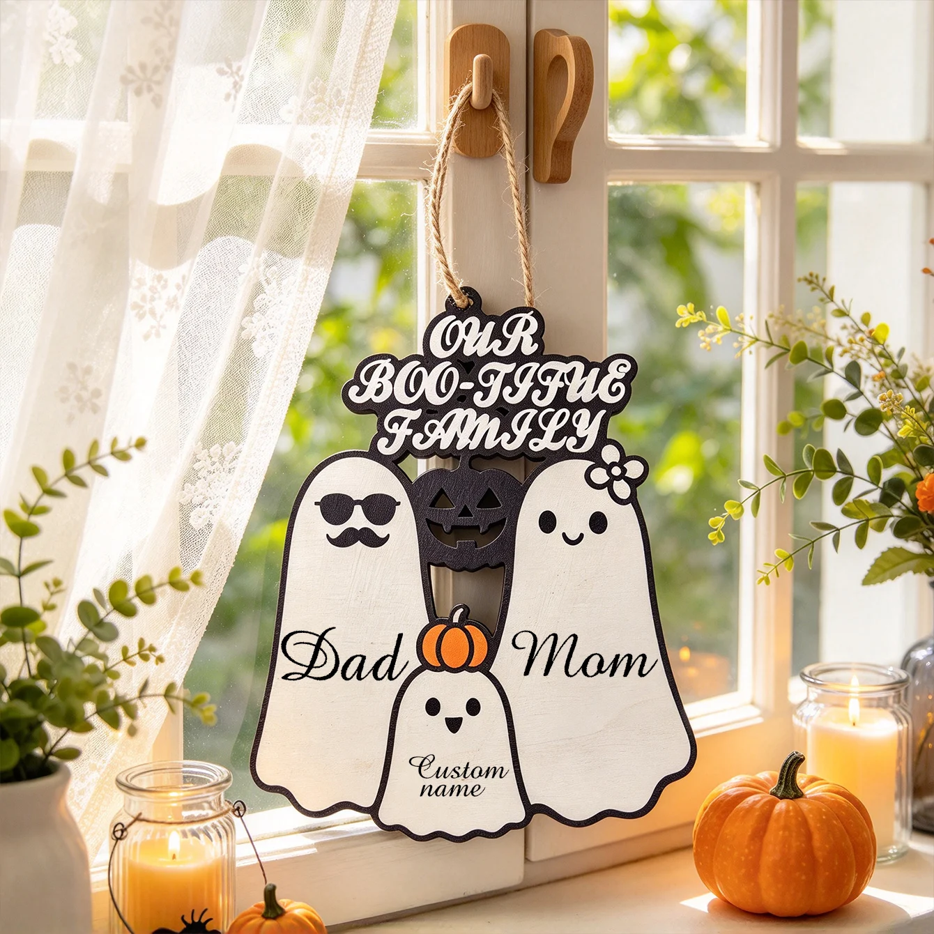Personalized Ghost Squad Sign, Customizable Halloween Decorations with Ghost Family Names, Cute Halloween Decorations, Atmospheric Autumn Fireplace Ornaments, Ghost Family Theme Personalized Halloween Family Wooden Keepsake Ornaments, Custom Ghost Family 