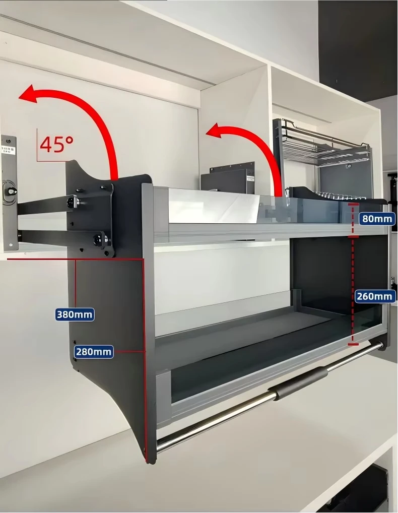 Étagère relevable multifonctionnelle moderne pour rangement en hauteur, organisateur de placard, panier élévateur de cuisine