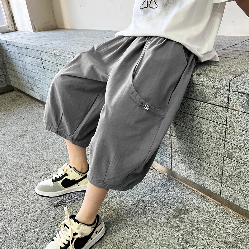 

Boys Pants Summer Elastic Waist Capri Cargo Pants With Pockets Cool Streetwear Children Clothes 2026 Sport Casual