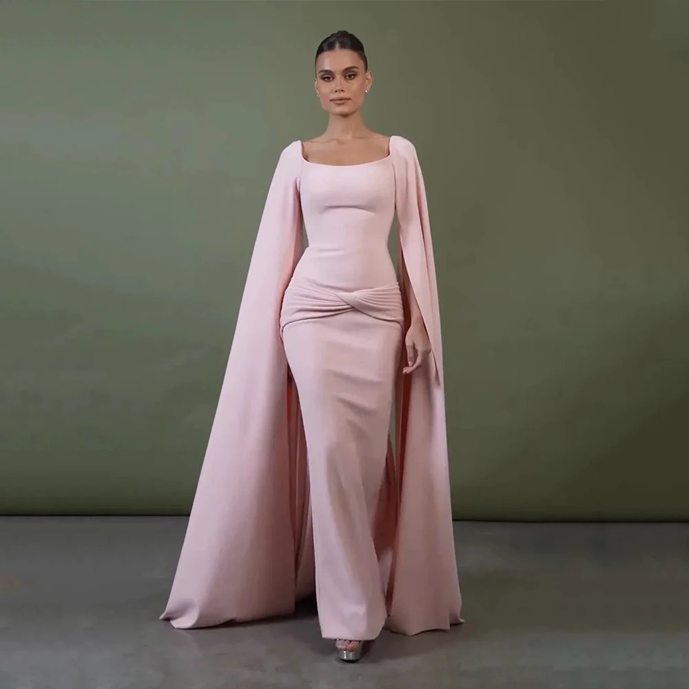 

Dream Pink Elegant Evening Dresses Jersey for Floor-Length Boat Neck Prom Dress Mermaid Vestidos De Fiesta Customized