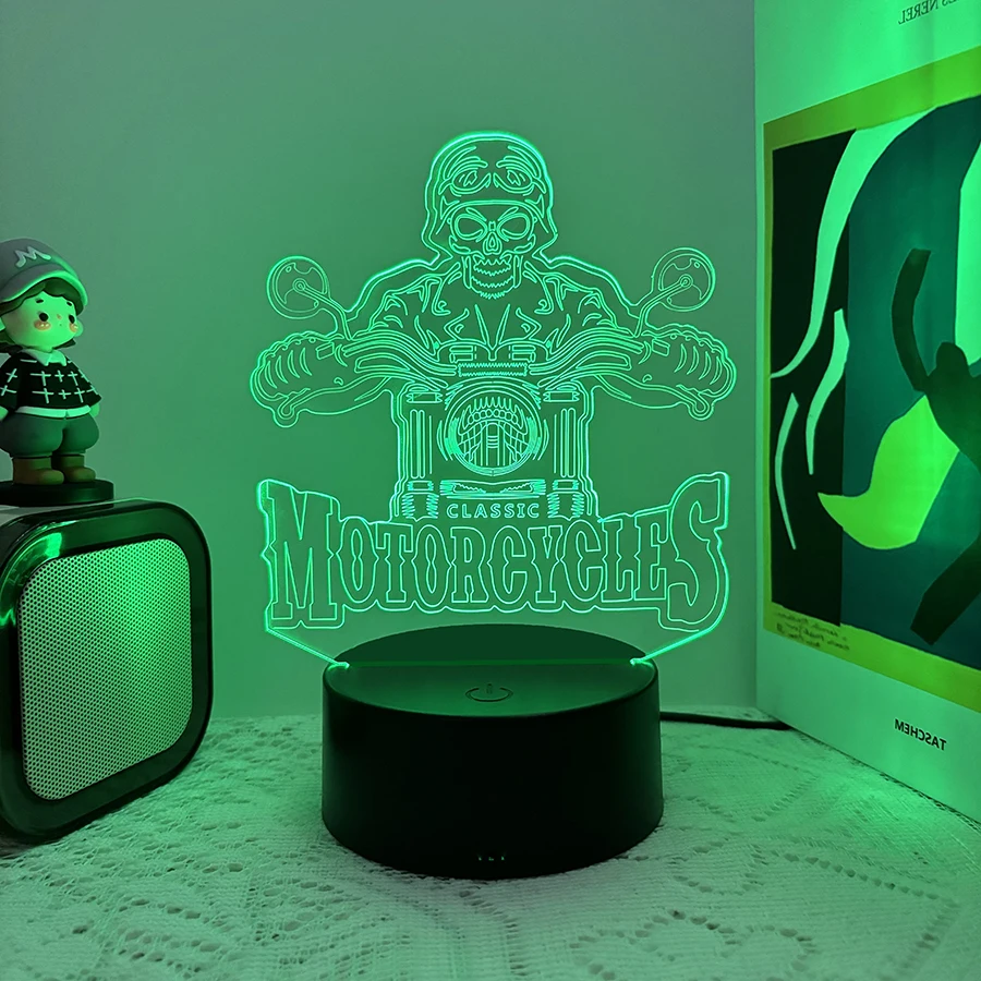 

3D ночник в виде мотоцикла с черепом, 7 видов искусственных прикосновений, подарки на Хэллоуин, праздничные подарки для друзей и семьи, комнаты