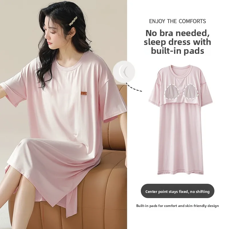 Ice Silk Modal Spwear Women's Summer ort Sve Midi Dr Home Comfortable Breathable  Color Sp Dr