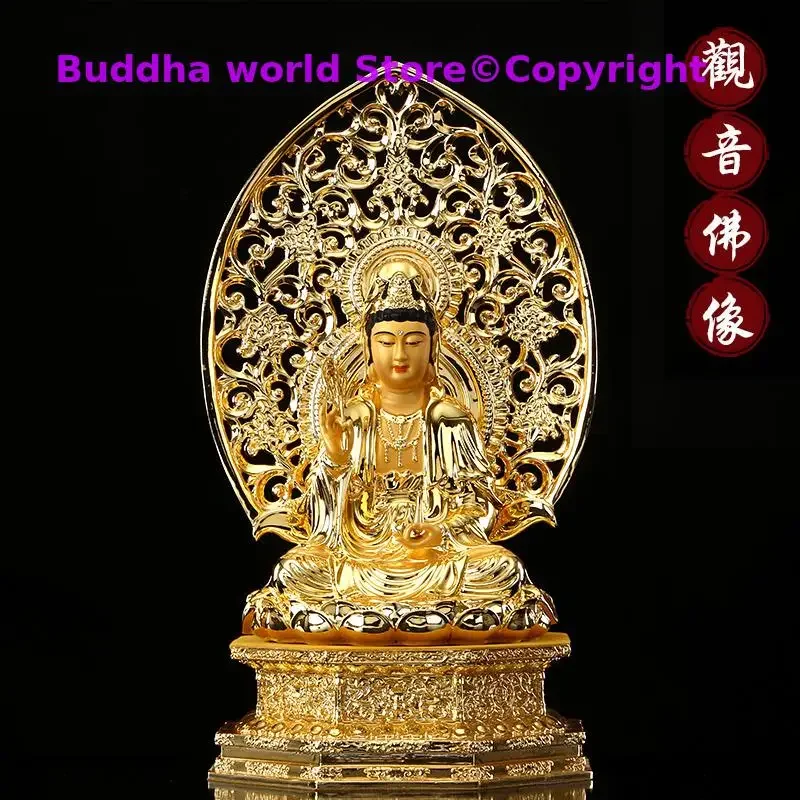 TOP gilding gold Royal BUDDHA figure HOME SAFE protection SHOP LUCKY Prosperity Goddess Guan yin GOD Avalokitesvara buddha