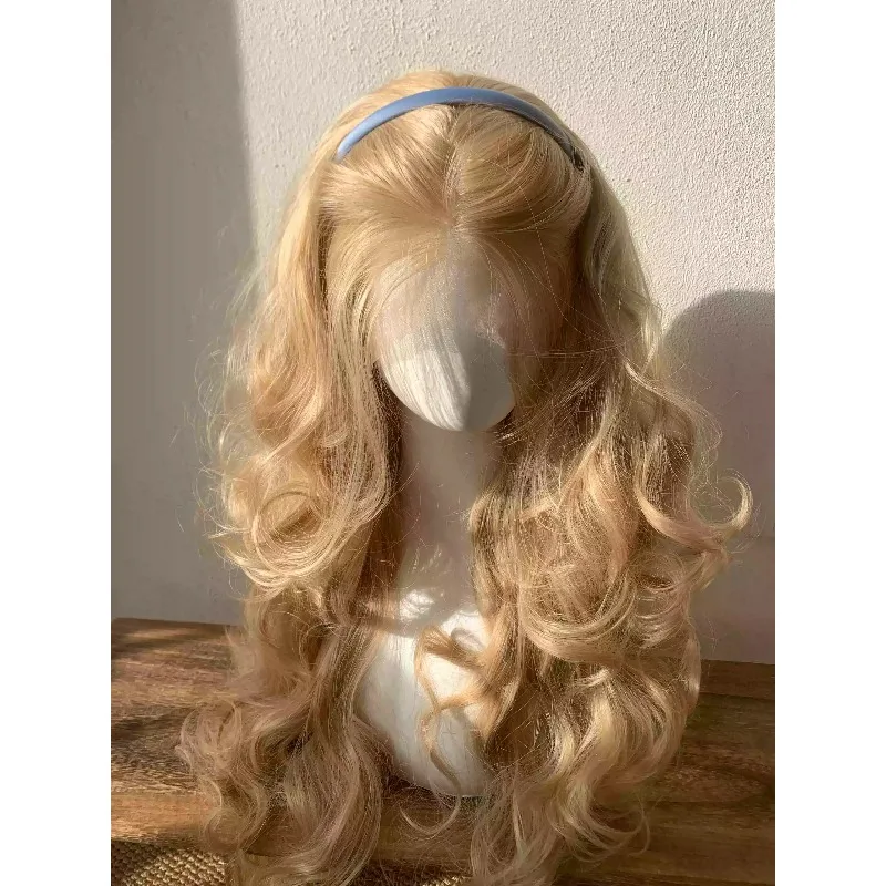 Blonde Lazy Long Curly Lace Front Wig for Women, American Sweetheart Style Hand Tied Synthetic Wig, Doll Layered Hair Wig