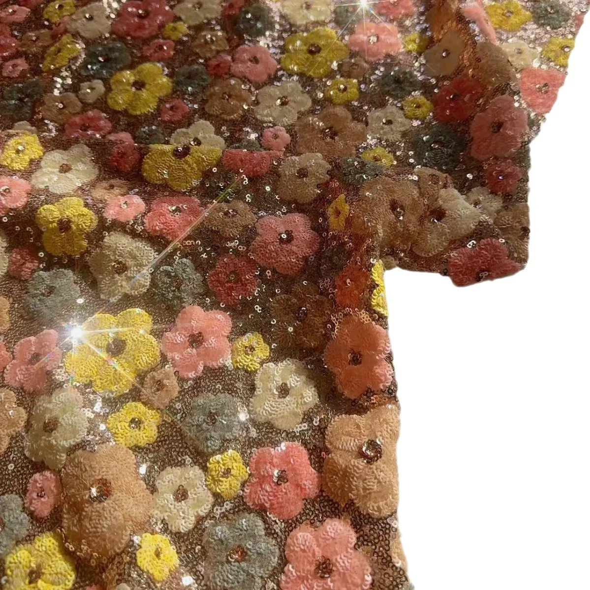 5 Yards Heavy Embroidery Sequins Flower Embroidered Cloth Dress Skirt Fashion Design Fabric
