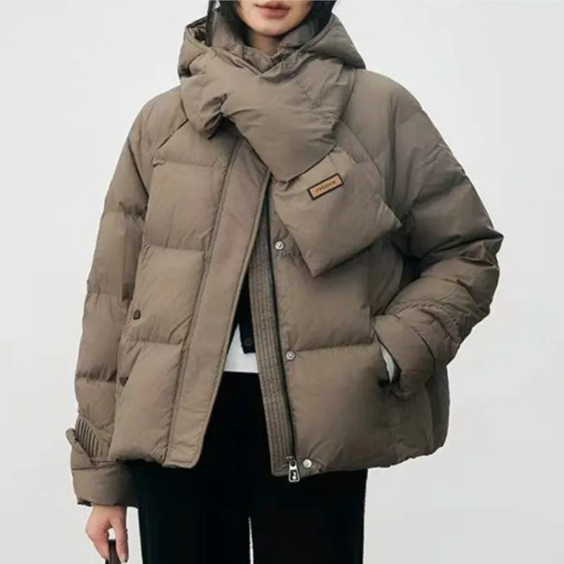

Women's Winter Down Jacket 90% Duck Down New Short-Length Winter Coat with scarf