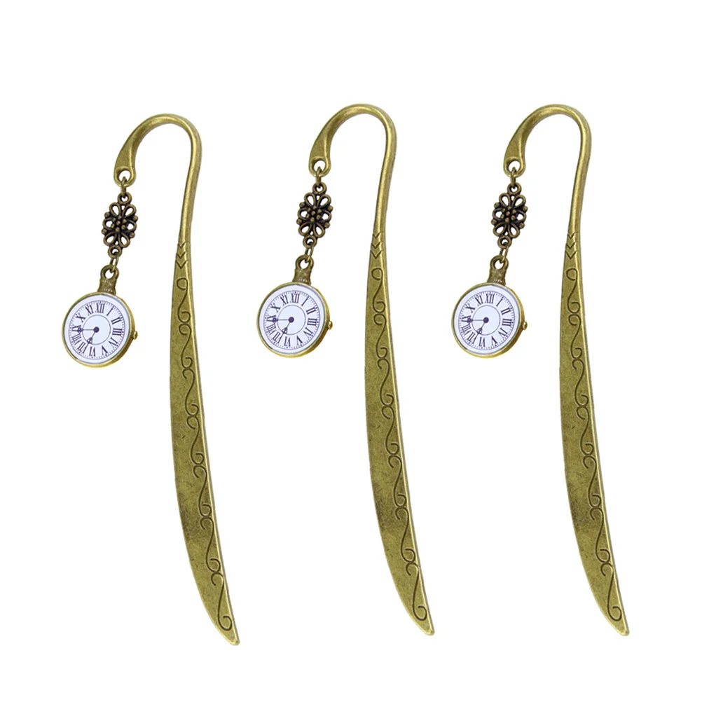 

3Pcs Retro Style Bookmarks Premium Metal Pendant Clock Shaped Reading Markers for Notebooks Scrapbooks Graduation Party Favors