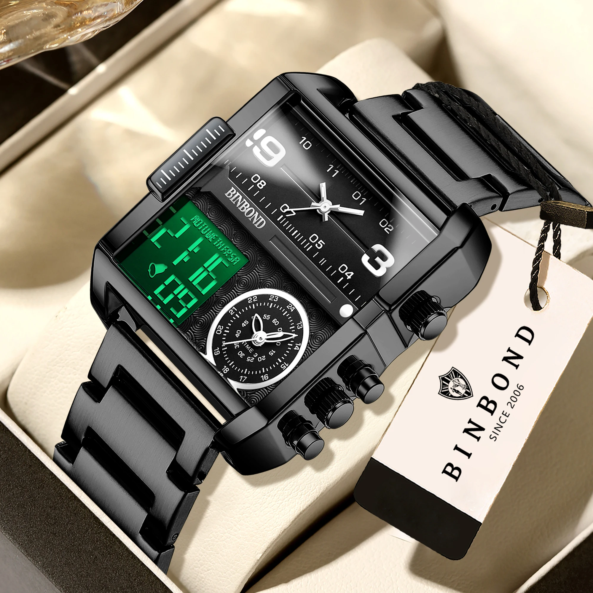 BINBOND Luxus-Quarzuhren für Herren Leuchtende Wasserdichte Multifunktionale Herrenuhr Sport Mode Casual Reloj Armbanduhr TOP