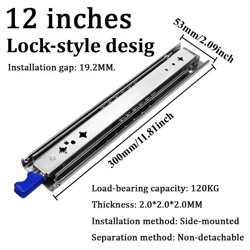 53MM Heavy Duty Drawer Slides Locking Buffer Track Industrial Drawers / Furniture / Recreational Vehicles Three-section Track
