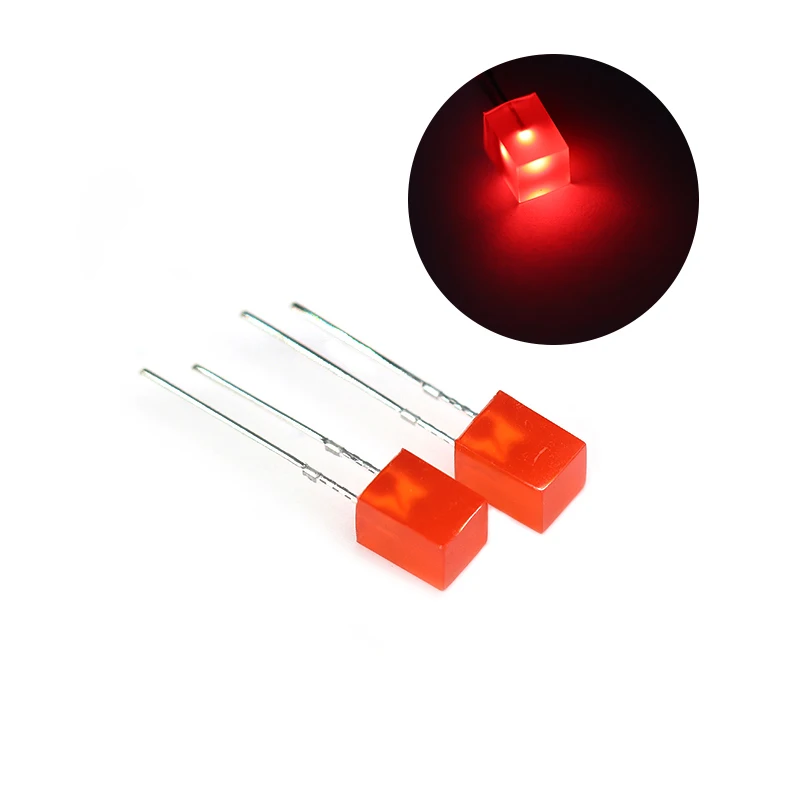 50pcs Red 5X5X7LED indicator light 5*5*7 red light LED lamp beads super bright square without edge long feet