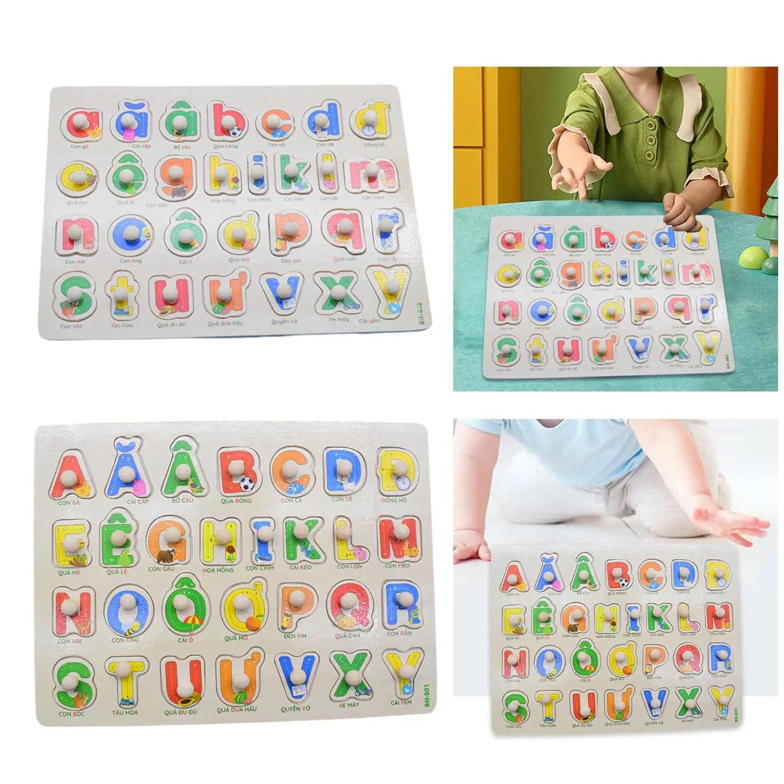 Vietnamese Letters Learning Toys Wooden Alphabet Puzzles Toys Board Birthdays Gifts Parent Child Toys Peg Puzzles for Baby