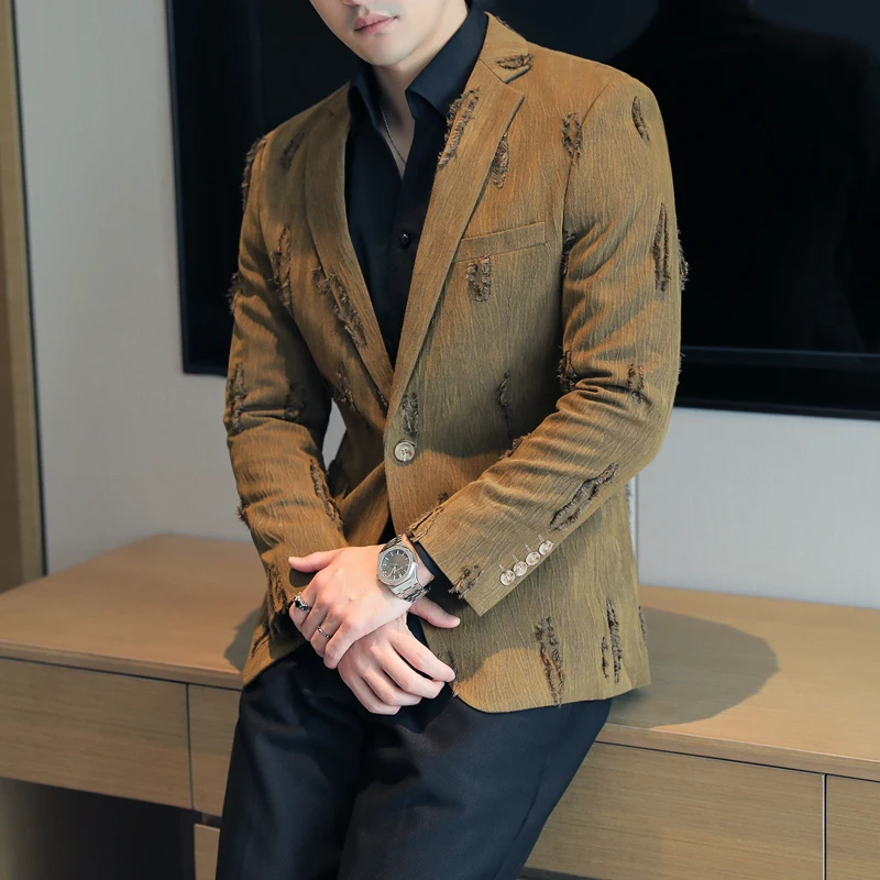 

Новый винтажный пиджак 2026 года для мужчин: приталенный, повседневный, деловой, модный, для выступлений, вечеринок и банкетов