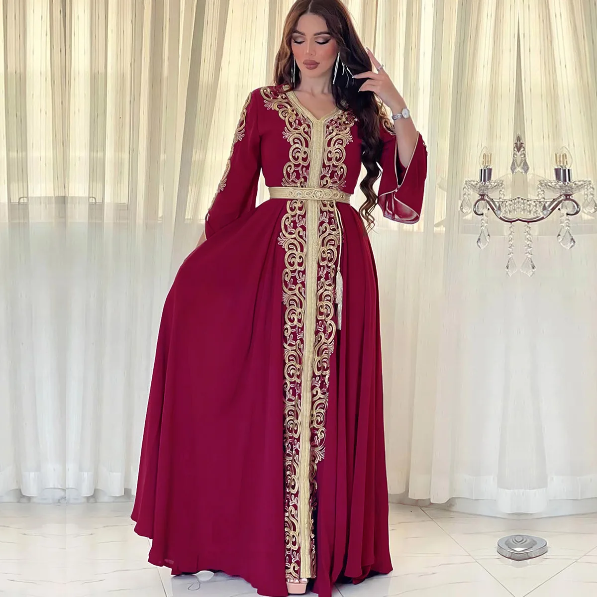 3737 Gurban Arab Dubai Embroidered Applique Dress Muslim Party Banquet Robe