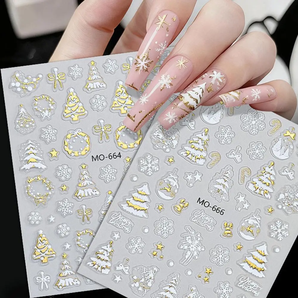 

Gold Christmas Stickers Y2K Bronzing Cute 3D Stickers Xmas Tree Snowflake Snowman Star Sliders Cartoon Deer Bear New Year Decal