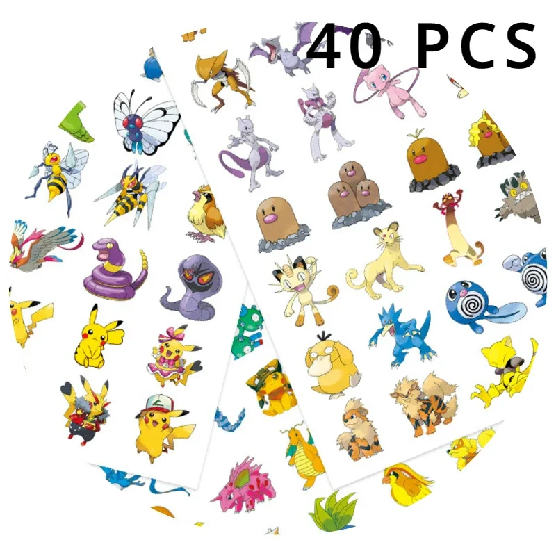 

40PCS Pikachu Anime Pokemon Suitcase Skateboard Guitar Phone Stickers for Laptop Cartoon Sticker Kid Gift Toys Car Decal