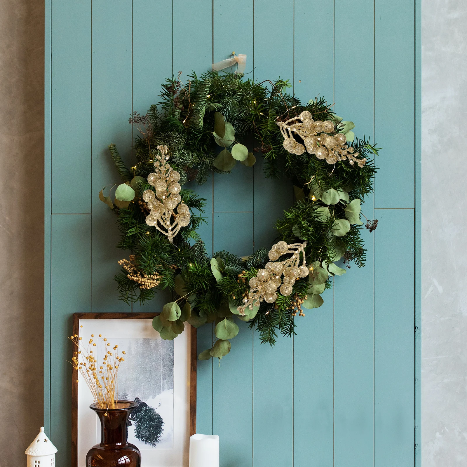 

10Pcs Artificial Snowflake Berry Stems Glitter Fake Berry Branch Christmas Tree Wreath Garland Decorations Christmas Picks