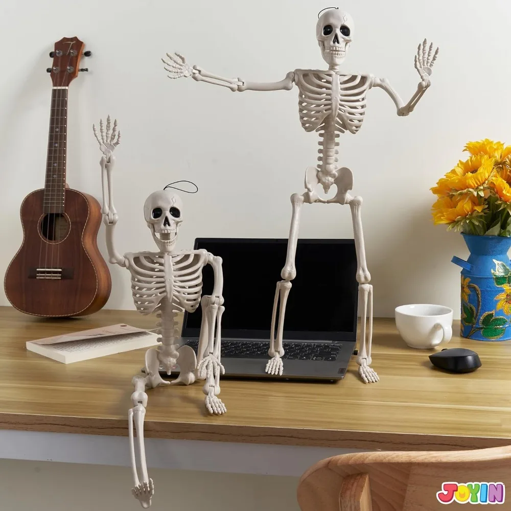 24'' keletons Full Body Posable Skeletons  Halloween SHuman Plastic Bones with Movable Joints for Spooky Indoor and Outdoor Decorations
