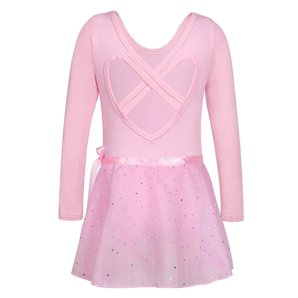 

Little Girls Leotard Long Sleeves Ballet Dance Dresses Gymnastics Dancewear with Chiffon Tied Skirt Outfit Set Stage Costume