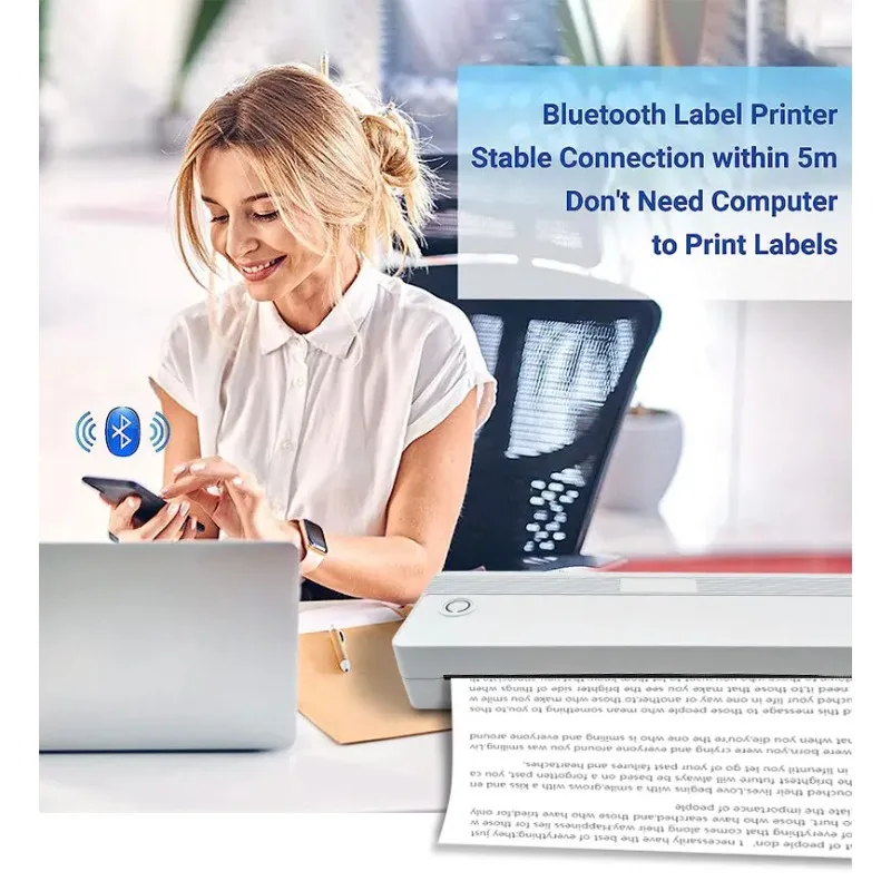 طابعة حرارية محمولة قابلة لإعادة الشحن، واجهة USB صغيرة باللونين الأبيض والأسود لطباعة مستندات الصور
