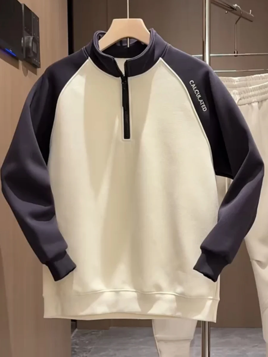 

Men's Faionable Versatile Comfortable f-Zip Long Sve round Ne Casual Sweatirt Classic Color Blo Design Autumn W...