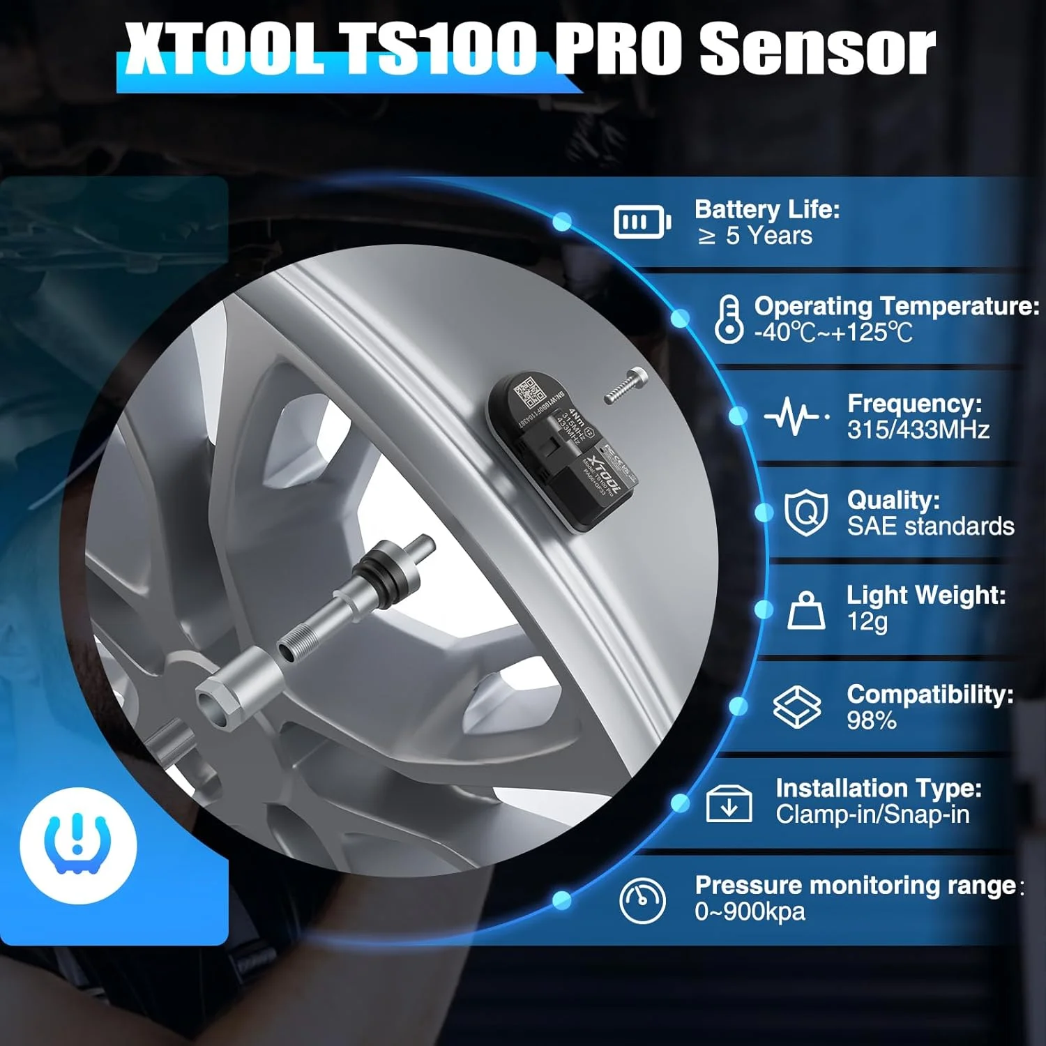 NEW XTOOL TS100Pro 433/315MHZ TS100 Pro TPMS Sensor Tire Repair Tool TPMS Scanner Pressure Monitor Tester Fit TP150 IP819 TP150