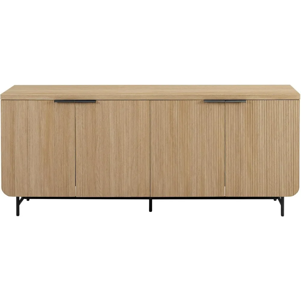 

Coastal Oak 69" Fluted 4-Door Kitchen Sideboard Buffet Console