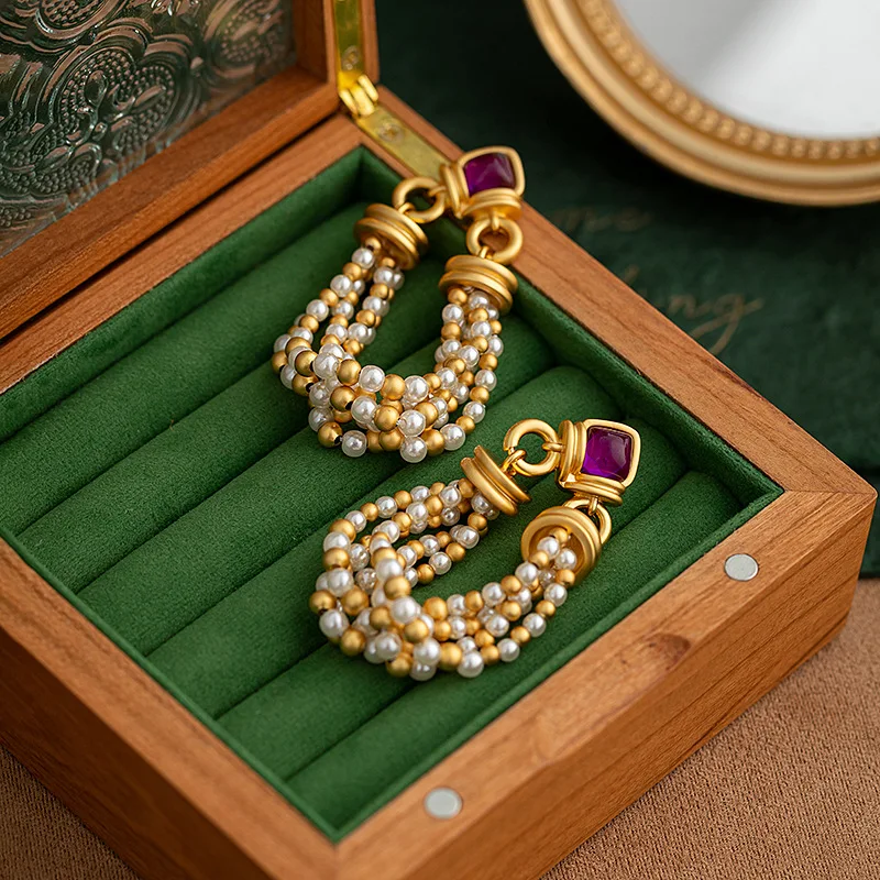 Fashion creative design sense pearl tassel earrings senior sense French retro niche  earrings Women's party jewelry