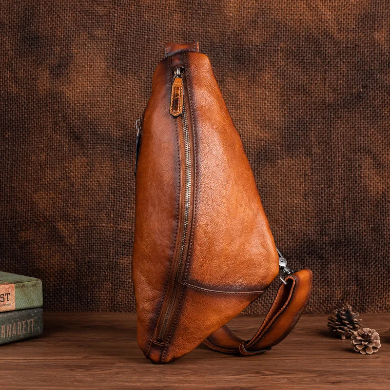 2023 New Handmade Men\'s Retro Chest Bag Genuine Cowhide Leather Male Crossbody Bags For Men Backpack Crossbody Messenger Bags